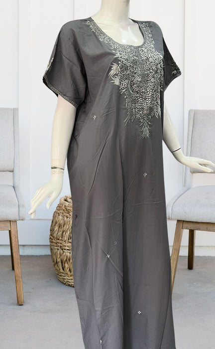 Dark Grey Embroidery Soft 3XL Nighty. Soft Breathable Fabric | Laces and Frills - Laces and Frills