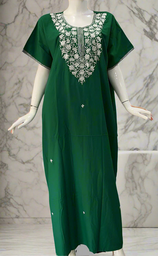 Green Embroidery Soft Cotton Nighty. Soft Breathable Fabric | Laces and Frills