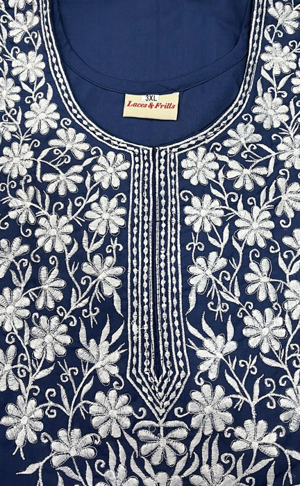 Indigo Blue Embroidery Soft 3XL Nighty. Soft Breathable Fabric | Laces and Frills - Laces and Frills