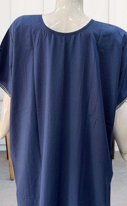 Indigo Blue Embroidery Soft 3XL Nighty. Soft Breathable Fabric | Laces and Frills - Laces and Frills
