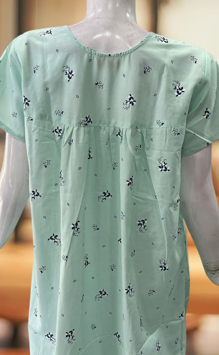 Sea Green Floral Cotton Free Size Nighty . Pure Durable Cotton | Laces and Frills - Laces and Frills