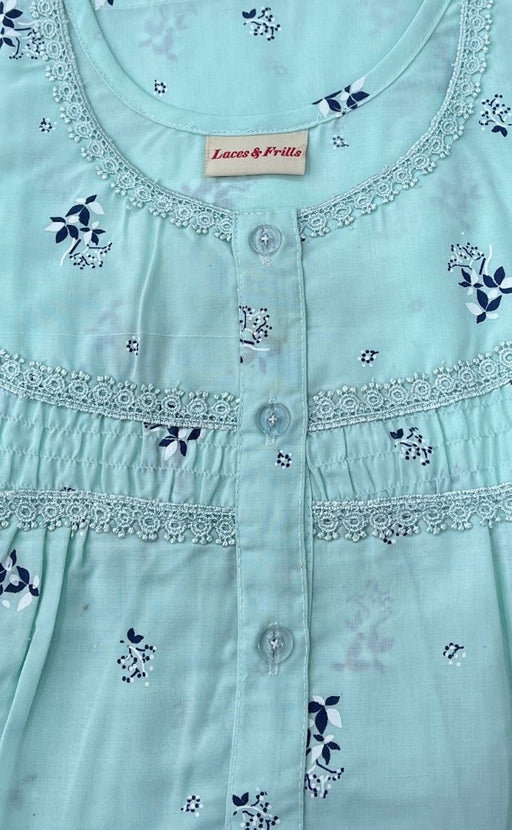 Sea Green Floral Cotton Free Size Nighty . Pure Durable Cotton | Laces and Frills - Laces and Frills