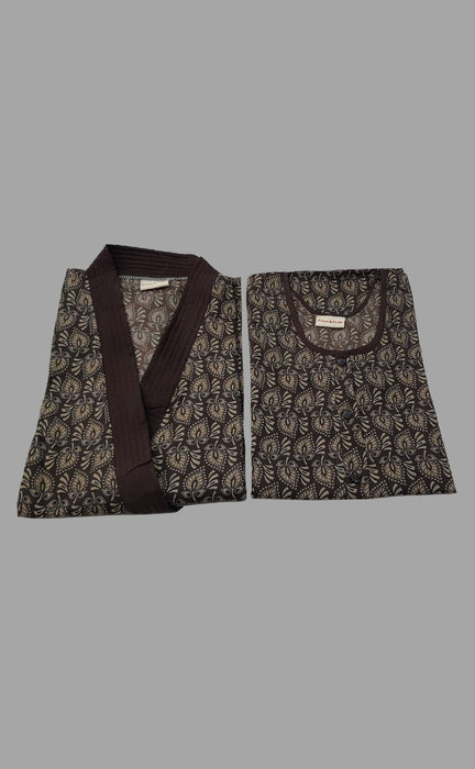 Brown Leafy House Coat Set. Soft Breathable Fabric | Laces and Frills - Laces and Frills