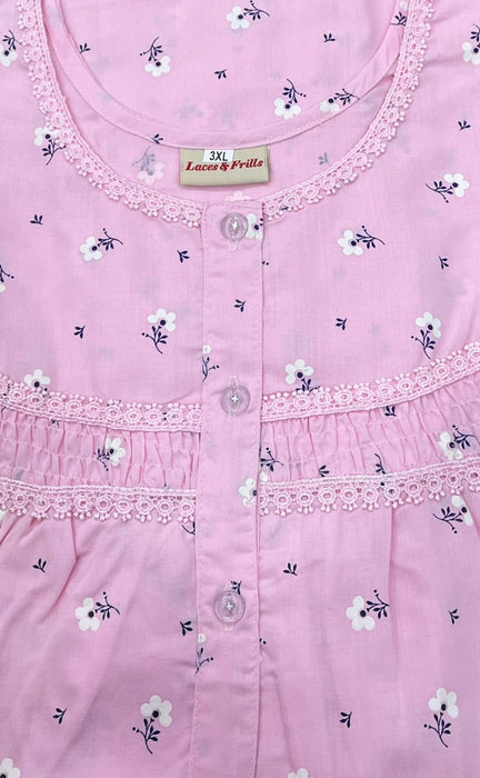 Pink Tiny Flora Pure Boutique Cotton Nighty. Pure Durable Cotton | Laces and Frills - Laces and Frills