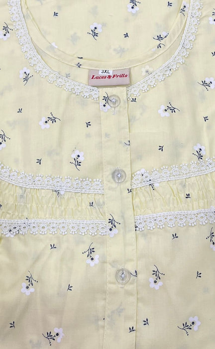 Yellow Tiny Flora Pure Boutique Cotton Nighty. Pure Durable Cotton | Laces and Frills - Laces and Frills