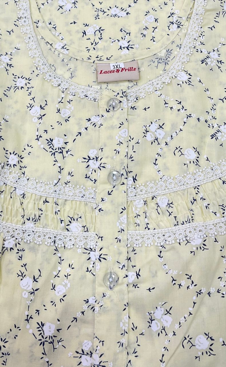 Yellow Garden Pure Boutique Cotton Nighty. Pure Durable Cotton | Laces and Frills - Laces and Frills