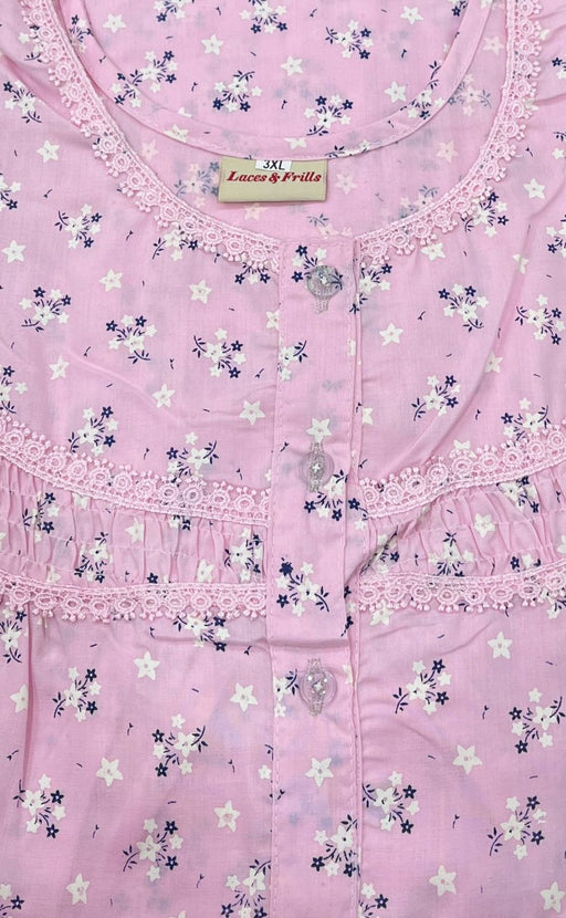 Pink Floral Pure Boutique Cotton Nighty. Pure Durable Cotton | Laces and Frills - Laces and Frills