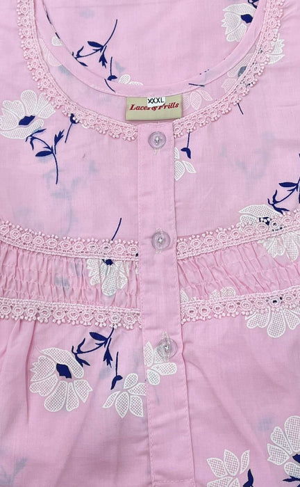 Pink Flora Pure Boutique Cotton Nighty. Pure Durable Cotton | Laces and Frills - Laces and Frills