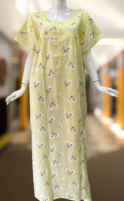 Yellow Flora Pure Boutique Cotton Nighty. Pure Durable Cotton | Laces and Frills - Laces and Frills