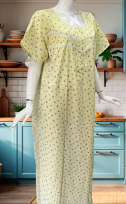 Yellow Tiny Flora Boutique Cotton Nighty. Pure Durable Cotton | Laces and Frills - Laces and Frills