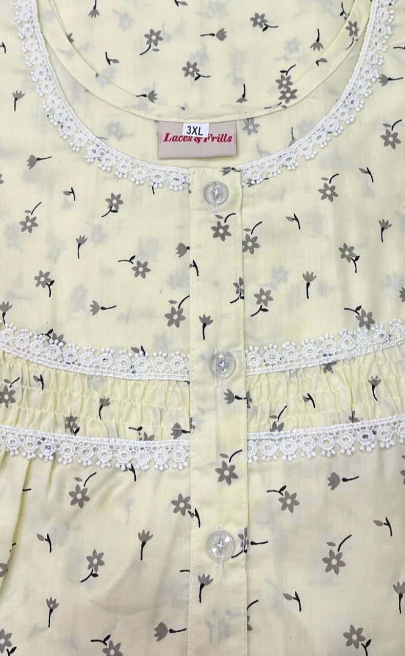 Yellow Tiny Flora Boutique Cotton Nighty. Pure Durable Cotton | Laces and Frills - Laces and Frills