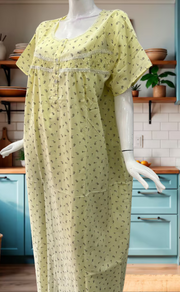 Yellow Tiny Flora Boutique Cotton Nighty. Pure Durable Cotton | Laces and Frills - Laces and Frills
