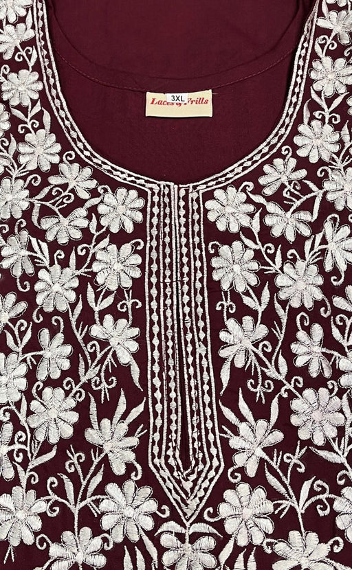 Dark Maroon Embroidery Soft Cotton Nighty. Soft Breathable Fabric | Laces and Frills - Laces and Frills