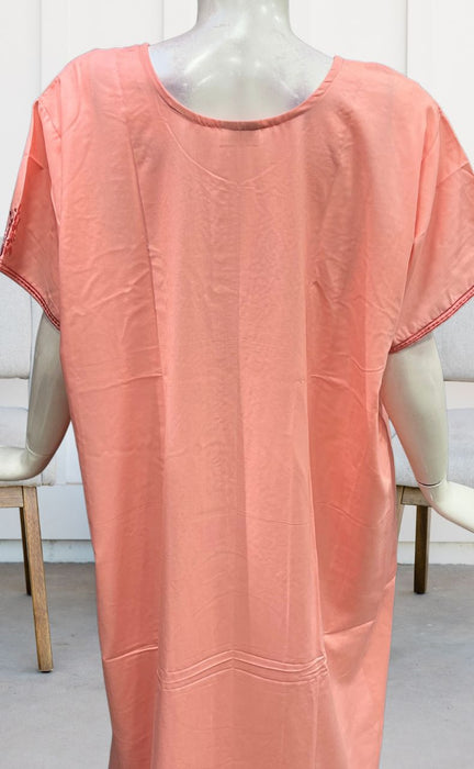 Peach Embroidery Soft Cotton 3XL Nighty. Soft Breathable Fabric | Laces and Frills - Laces and Frills