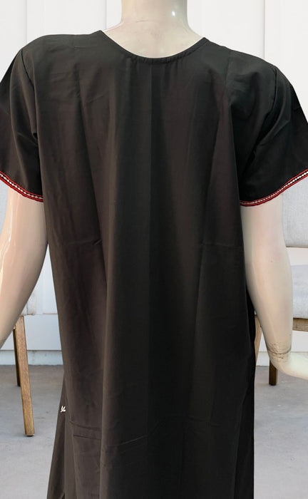 Black Embroidery Soft Cotton Nighty. Soft Breathable Fabric | Laces and Frills - Laces and Frills