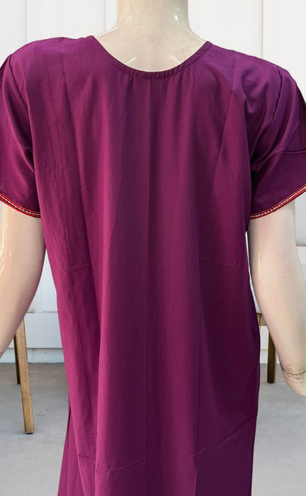Violet Embroidery Soft Cotton Nighty. Soft Breathable Fabric | Laces and Frills - Laces and Frills