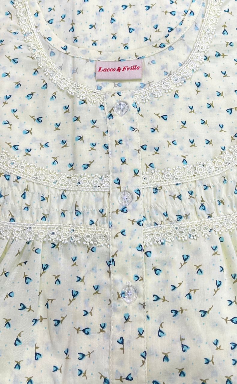 Yellow Floral Boutique Pastel Nighty. Pure Durable Cotton | Laces and Frills - Laces and Frills