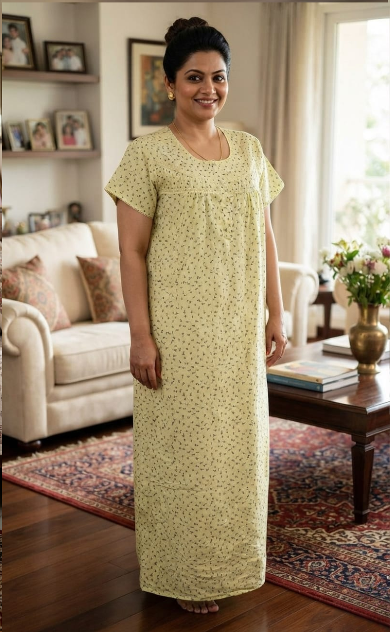 Yellow Floral Boutique Nighty. Pure Durable Cotton | Laces and Frills
