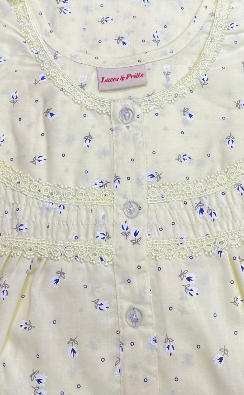 Yellow Floral Boutique Pastel Nighty. Pure Durable Cotton | Laces and Frills - Laces and Frills