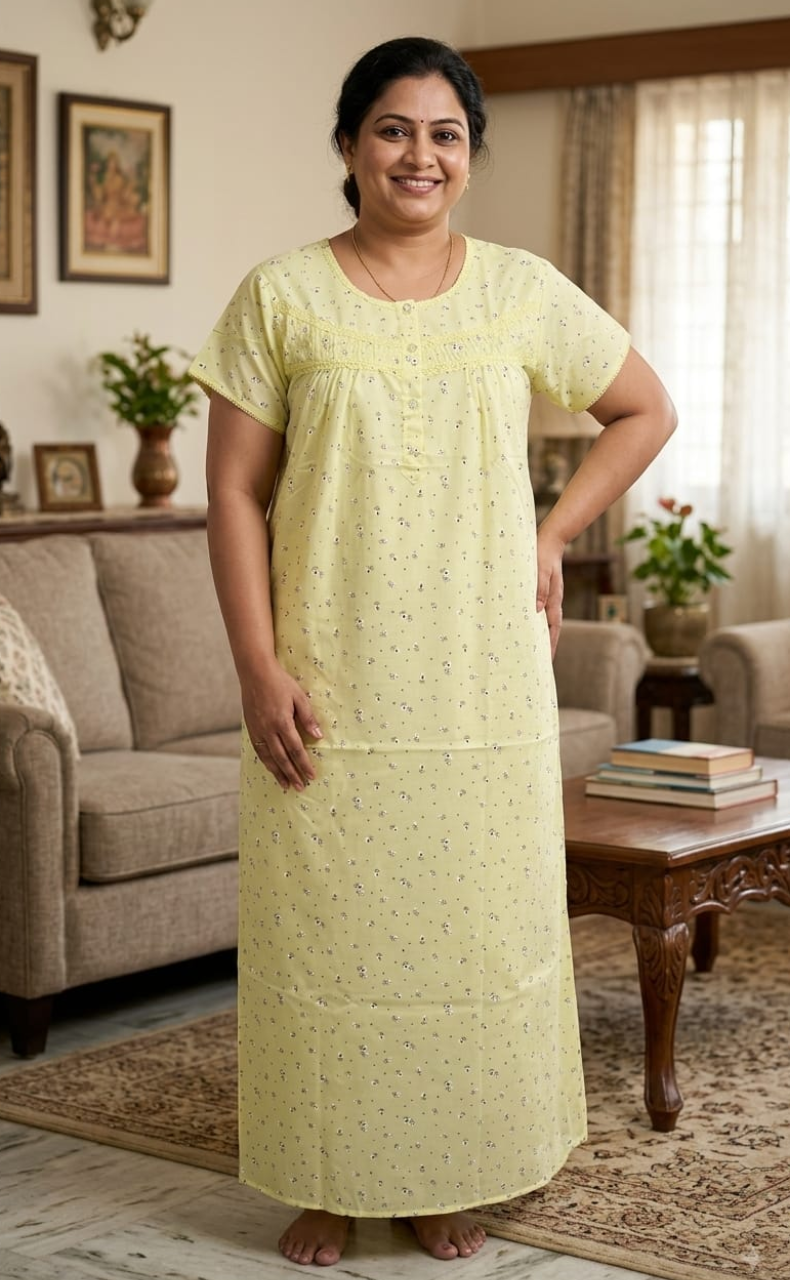 Yellow Floral Boutique Nighty. Pure Durable Cotton | Laces and Frills