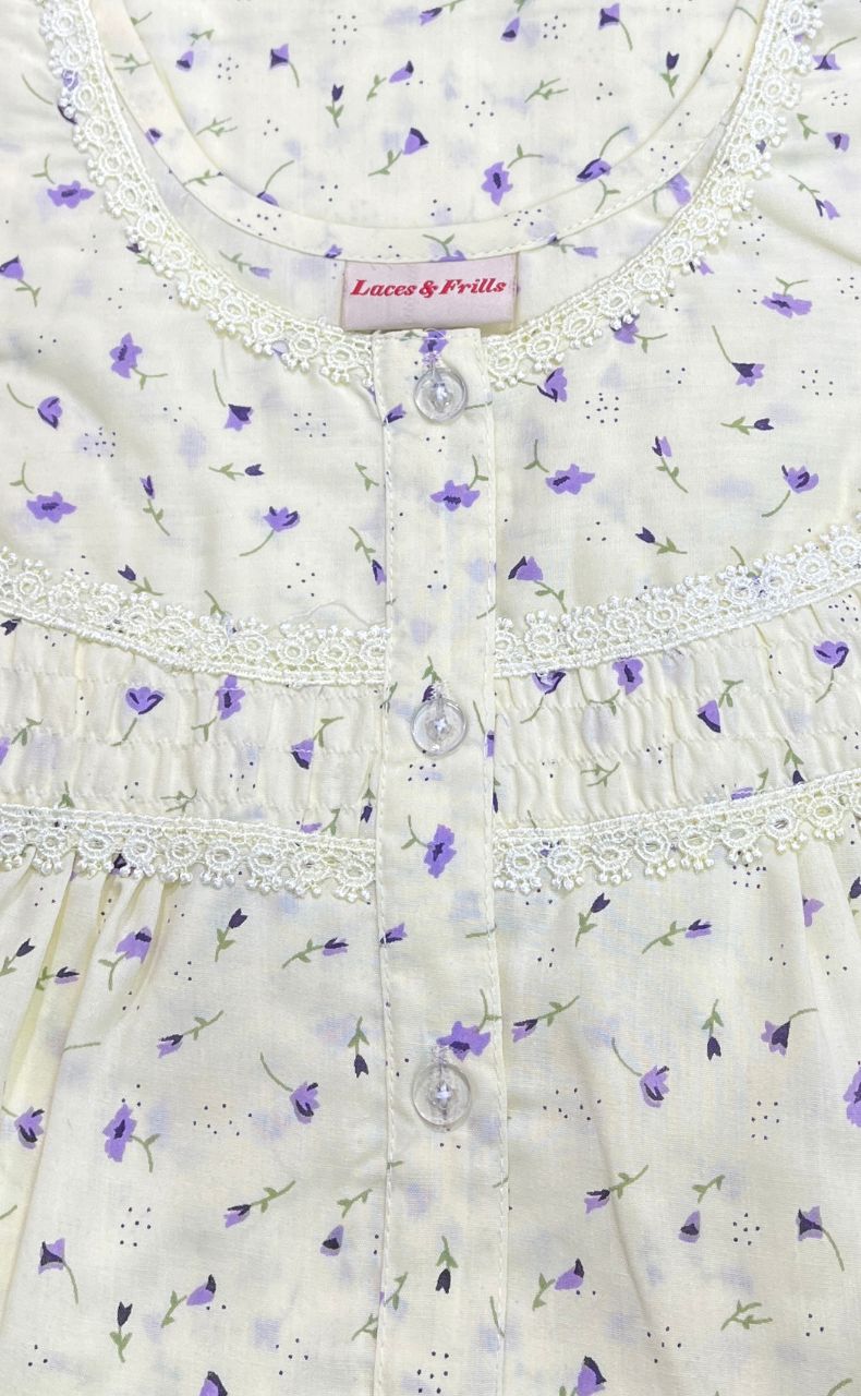 Yellow Floral Boutique Pastel Nighty. Pure Durable Cotton | Laces and Frills - Laces and Frills