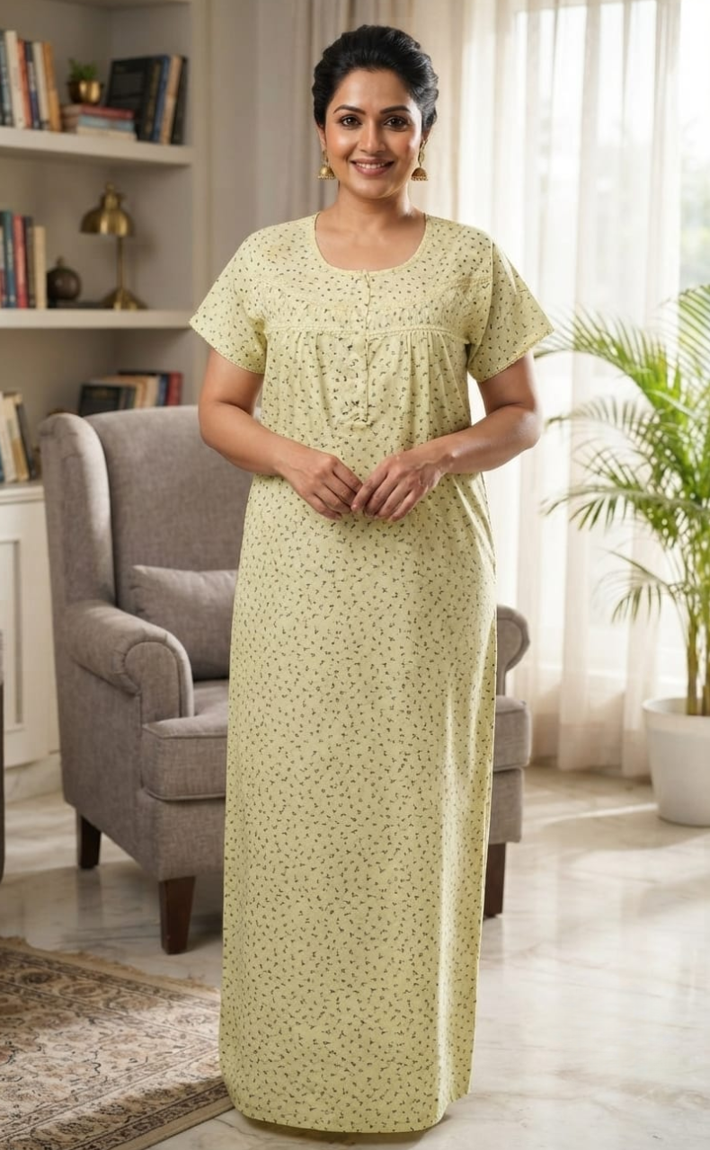 Yellow Floral Boutique Nighty. Pure Durable Cotton | Laces and Frills