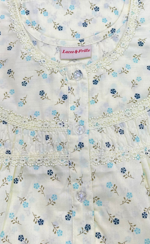 Yellow Floral Boutique Pastel Nighty. Pure Durable Cotton | Laces and Frills - Laces and Frills