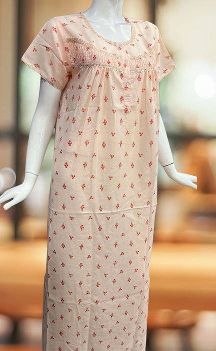 Peach Floral Boutique Pastel Nighty. Pure Durable Cotton | Laces and Frills - Laces and Frills