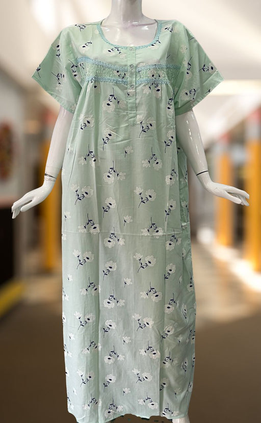 Sea Green Floral Boutique Pastel Nighty. Pure Durable Cotton | Laces and Frills - Laces and Frills