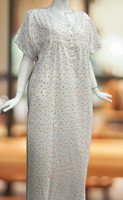 White/Orange Floral Boutique Pastel Nighty. Pure Durable Cotton | Laces and Frills - Laces and Frills