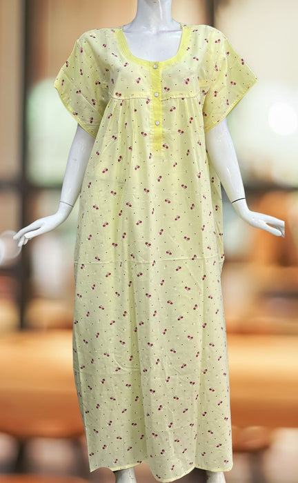 Yellow Floral Boutique Pastel Nighty. Pure Durable Cotton | Laces and Frills - Laces and Frills