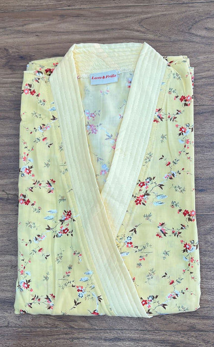 Yellow Garden House Coat Set. Soft Breathable Fabric | Laces and Frills - Laces and Frills