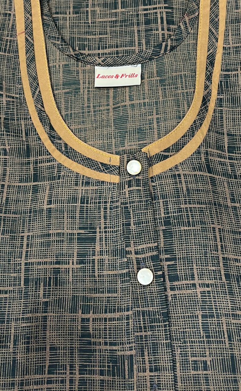 Bottle Green Stripes Soft Free Size Nighty . Soft Breathable Fabric | Laces and Frills - Laces and Frills