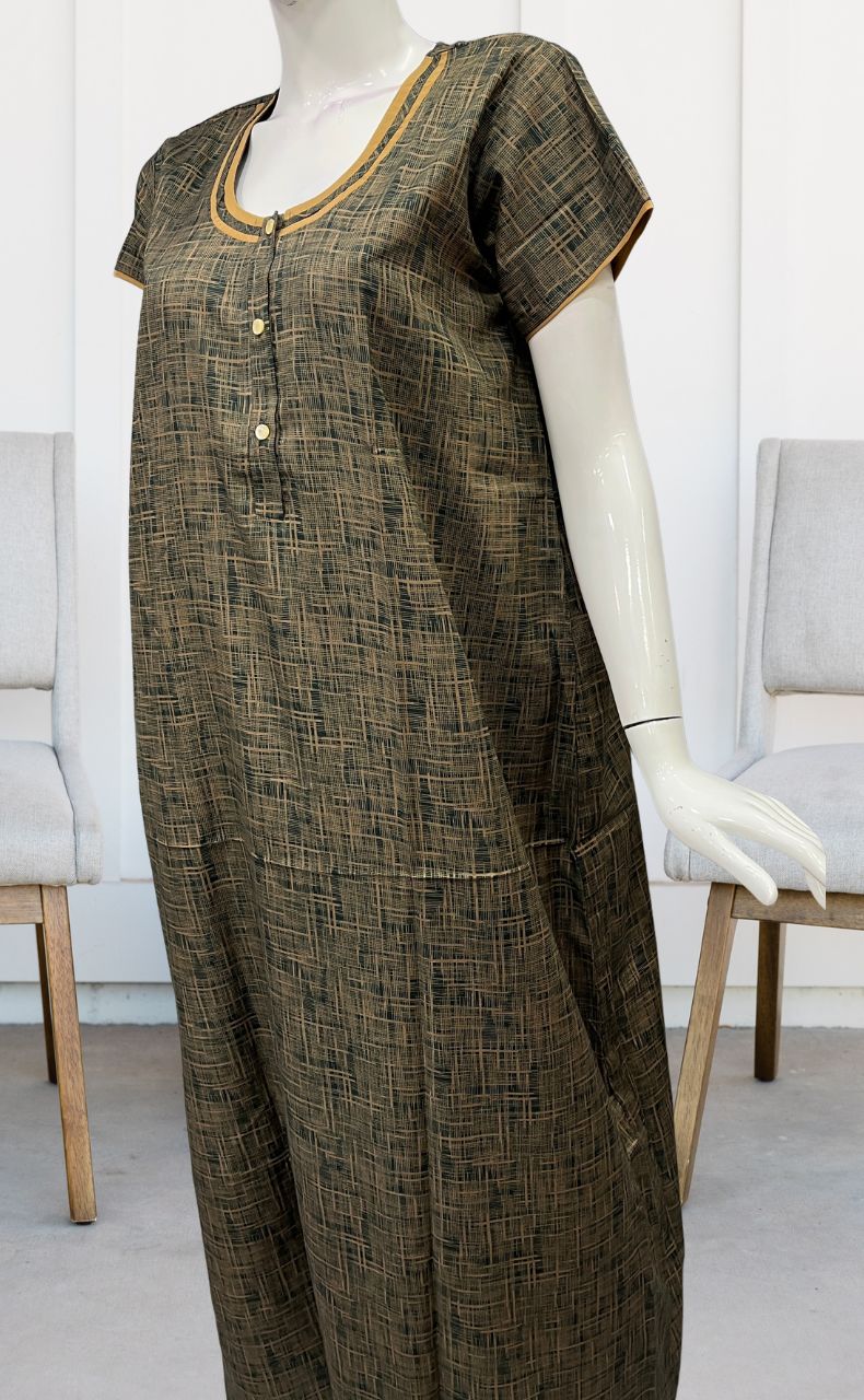 Bottle Green Stripes Soft Free Size Nighty . Soft Breathable Fabric | Laces and Frills - Laces and Frills