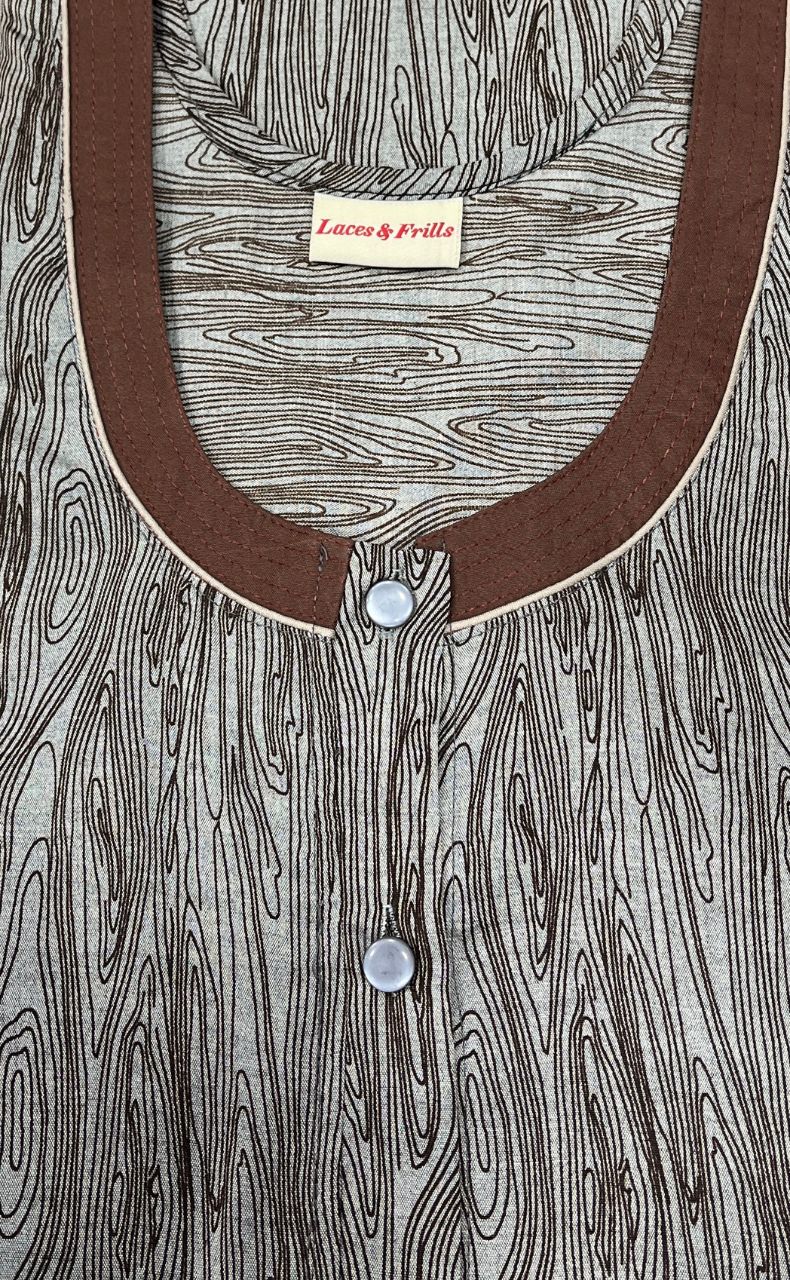 Brown Abstract Soft Free Size Nighty . Soft Breathable Fabric | Laces and Frills - Laces and Frills