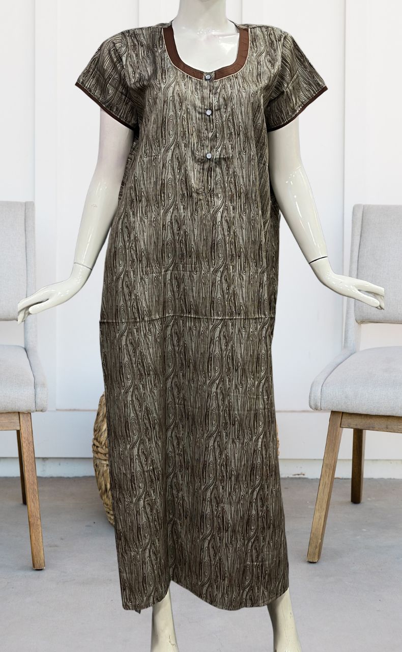 Brown Abstract Soft Free Size Nighty . Soft Breathable Fabric | Laces and Frills - Laces and Frills