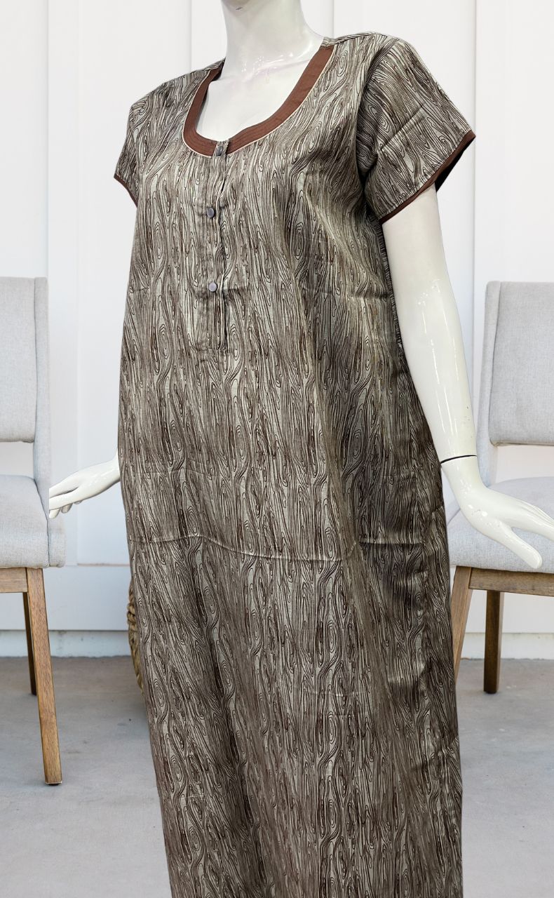Brown Abstract Soft Free Size Nighty . Soft Breathable Fabric | Laces and Frills - Laces and Frills