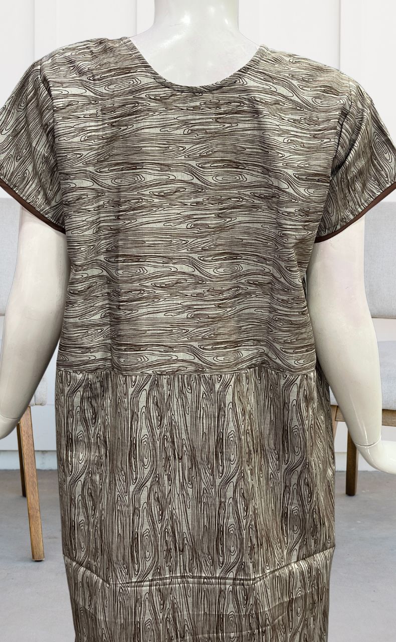 Brown Abstract Soft Free Size Nighty . Soft Breathable Fabric | Laces and Frills - Laces and Frills