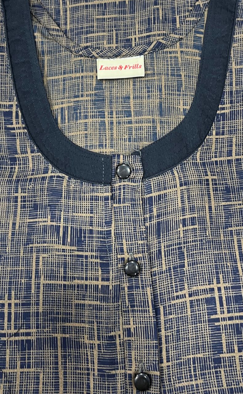 Navy Blue Stripes Soft Free Size Nighty . Soft Breathable Fabric | Laces and Frills - Laces and Frills