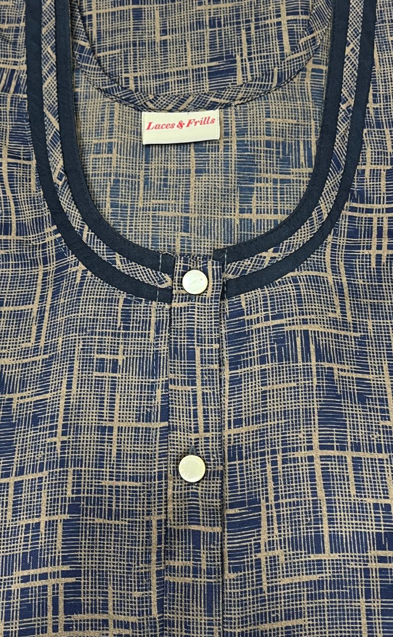 Navy Blue Stripes Soft Free Size Nighty . Soft Breathable Fabric | Laces and Frills - Laces and Frills