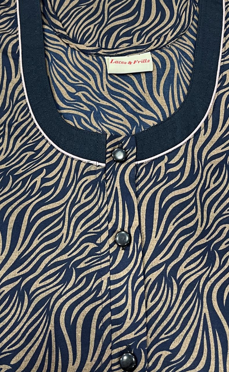 Navy Blue Zigzag Soft Free Size Nighty . Soft Breathable Fabric | Laces and Frills - Laces and Frills