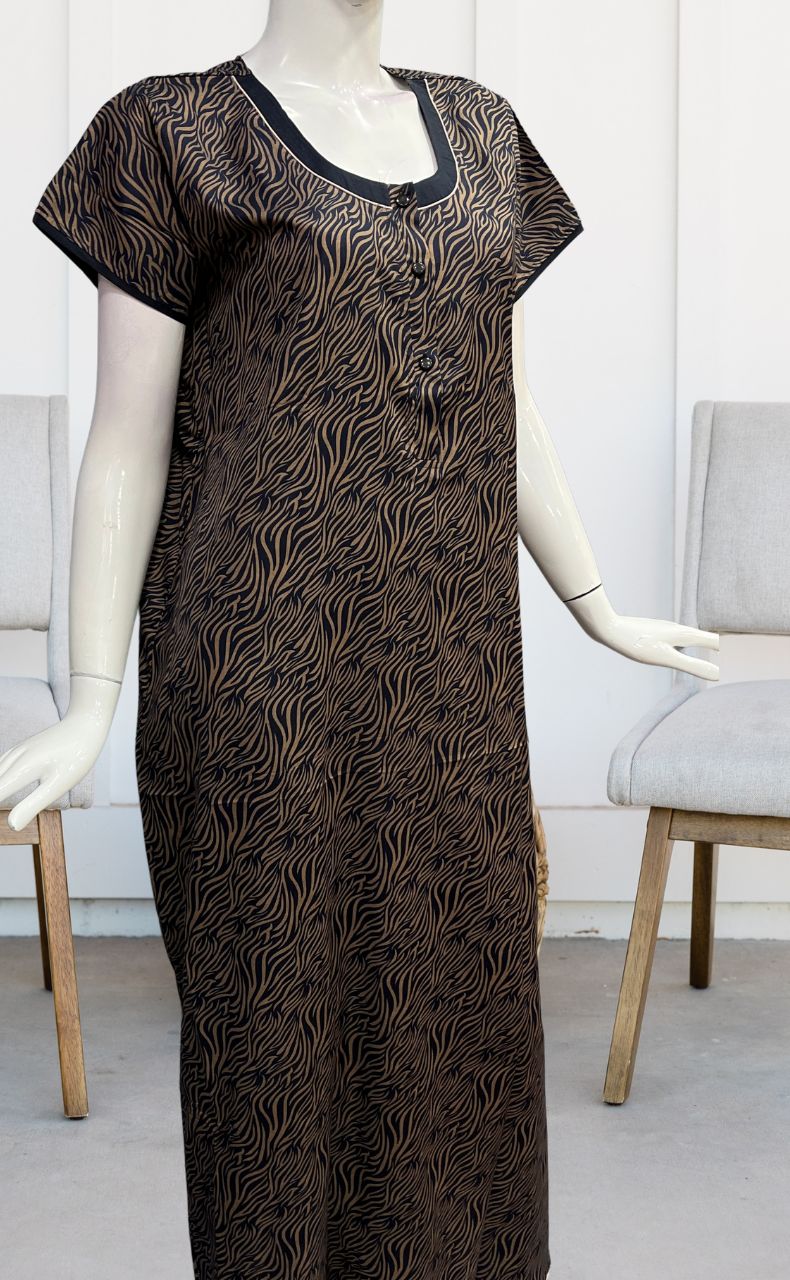 Navy Blue Zigzag Soft Free Size Nighty . Soft Breathable Fabric | Laces and Frills - Laces and Frills