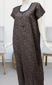 Navy Blue Zigzag Soft Free Size Nighty . Soft Breathable Fabric | Laces and Frills - Laces and Frills