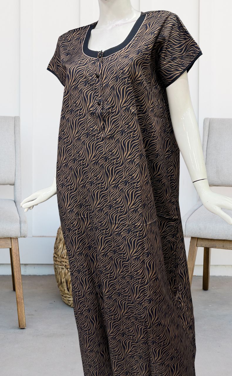 Navy Blue Zigzag Soft Free Size Nighty . Soft Breathable Fabric | Laces and Frills - Laces and Frills