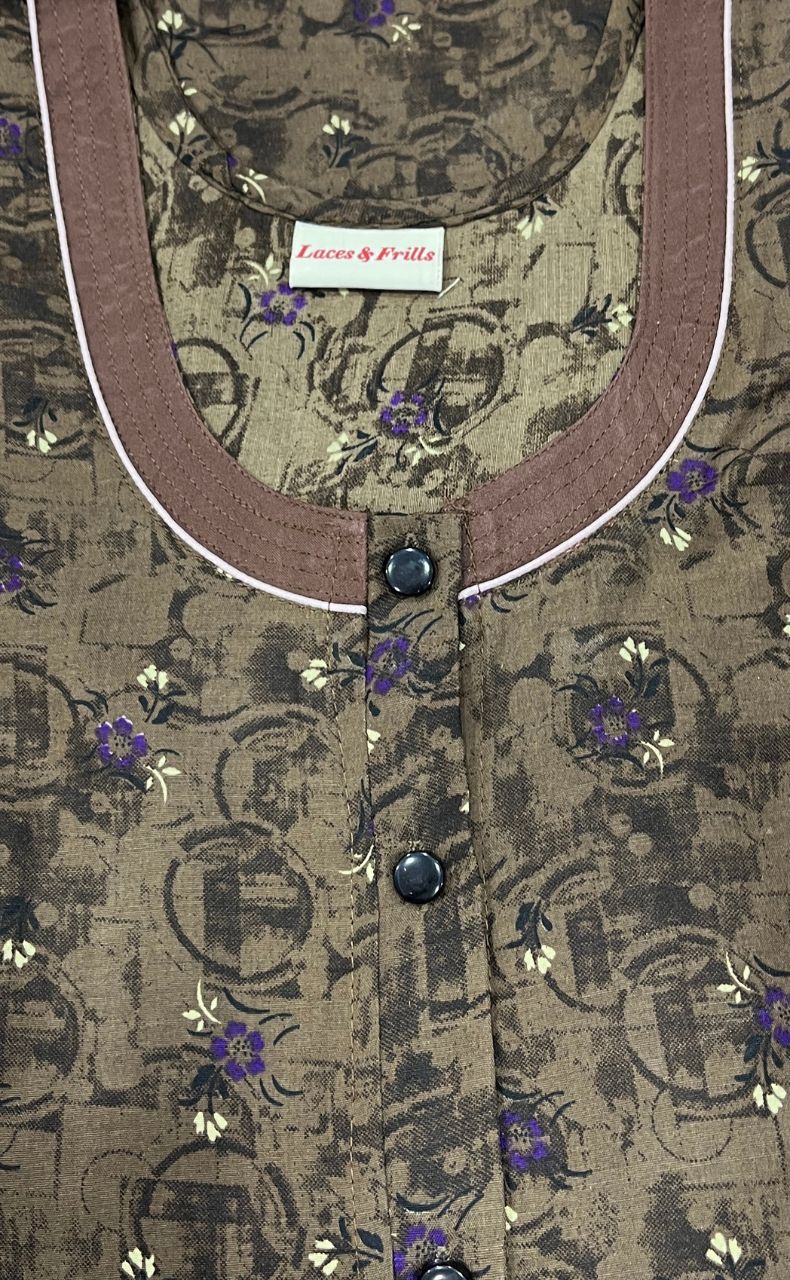 Brown Tiny Floral Soft Free Size Nighty . Soft Breathable Fabric | Laces and Frills - Laces and Frills