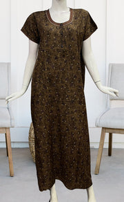 Brown Tiny Floral Soft Free Size Nighty . Soft Breathable Fabric | Laces and Frills - Laces and Frills
