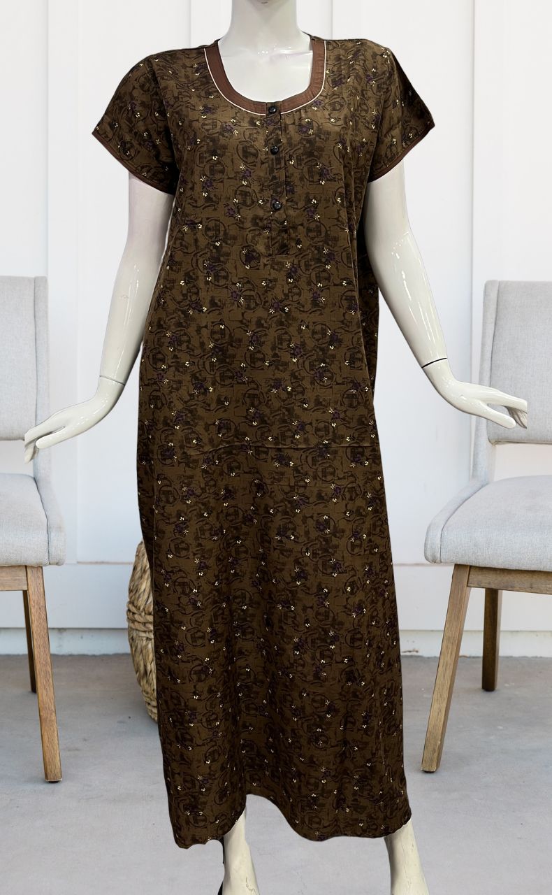 Brown Tiny Floral Soft Free Size Nighty . Soft Breathable Fabric | Laces and Frills - Laces and Frills