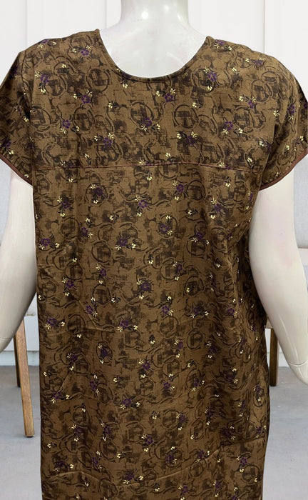Brown Tiny Floral Soft Free Size Nighty . Soft Breathable Fabric | Laces and Frills - Laces and Frills