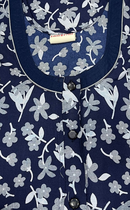 Navy Blue Floral Soft Free Size Nighty . Soft Breathable Fabric | Laces and Frills - Laces and Frills