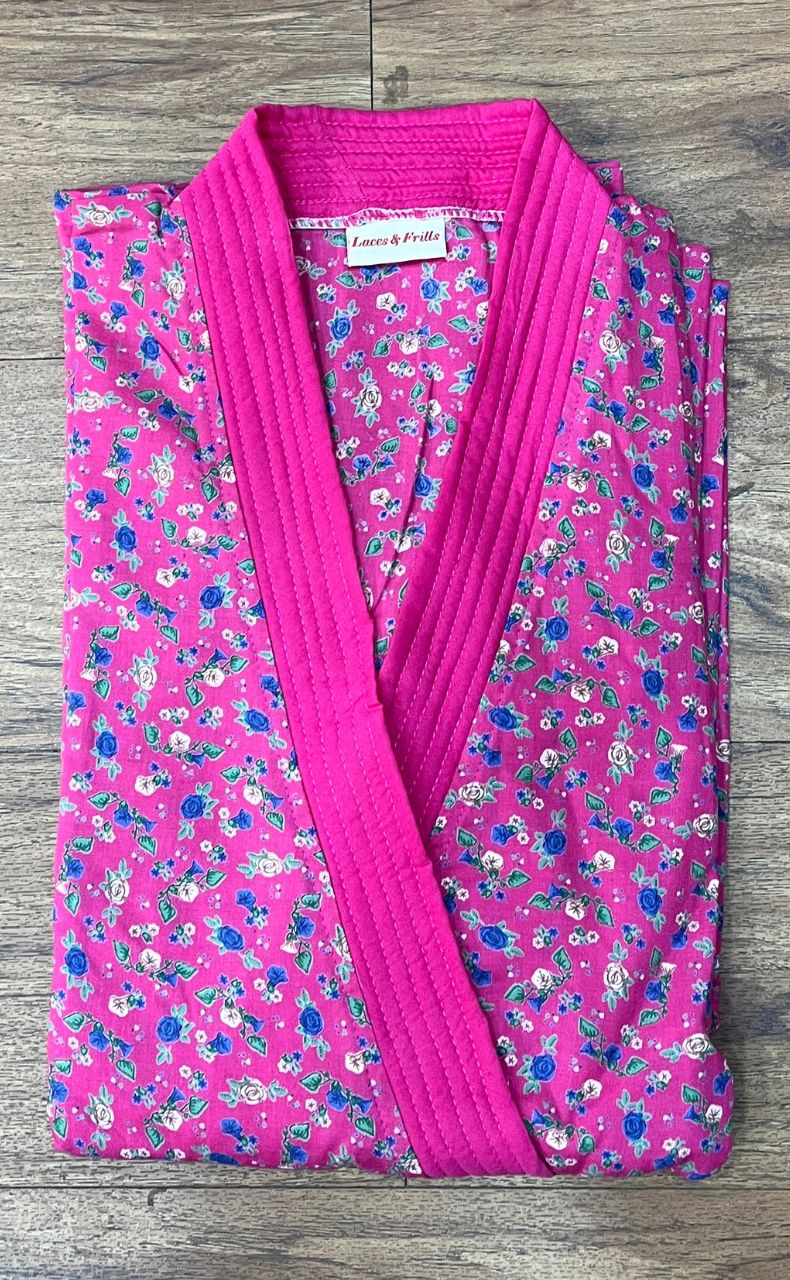 Pink Garden House Coat Set. Soft Breathable Fabric | Laces and Frills - Laces and Frills